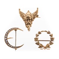 A Trio of Ladies Brooches in Gold