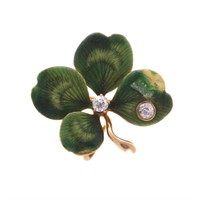 An Enamel & Diamond Four-Leaf Clover Pin/Pendant