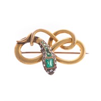 An Impressive Emerald and Diamond Snake Brooch
