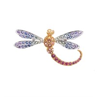 A 14K Multi Color Sapphire Dragonfly Pin/Pendant