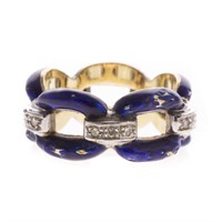 A Lady's Blue Enamel and Diamond Ring