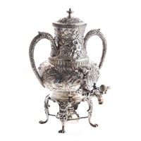 English repousse silver plated samovar