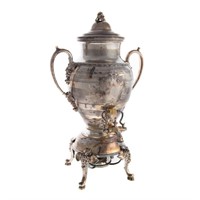 Victorian silver-plated hot water kettle on stand