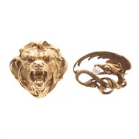 A Pair of 14K Art Nouveau Brooches