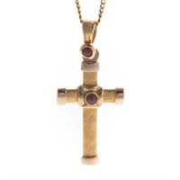 A Lady's Gold Cross Pendant and Chain