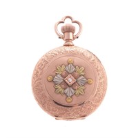 A Tri-Color Engraved Hunter Case Pocket Watch