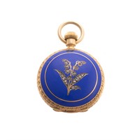 A Blue Enamel and Diamond Pocket Watch by Tiffany