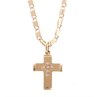 An 18K Gold & Diamond Cross on 14K Chain