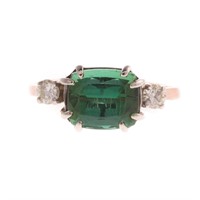 A Lady's Green Tourmaline & Diamond Ring in 14K
