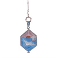 A Lady's Interesting Enamel Pendant Watch & Chain