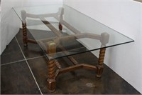 Barley Twist Wood Dining Table w/ Thick Glass Top