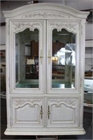 Footed White China Hutch/Cabinet w/ Glass Shelves