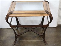 Western Strap Wood & Metal End Table w/ Glass Top