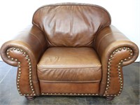 Italian Leather Arm Chair w/ Large Nail Head Trim