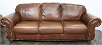 Italian Leather Sofa with Large Nail Head Trim