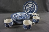Churchill China Willow Blue Georgian Plates & Cups