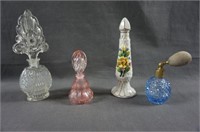 4 Vintage Glass and Porcelain Perfume Bottles