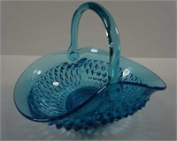 Tiara Indiana Glass Diamond Point Aqua Blue Basket