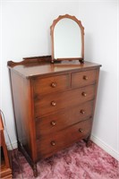 Walnut chest of drawers & mirror (top is marked)