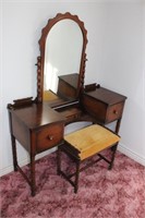 Walnut vanity and stool (stool is marked) 50"