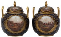Pr. Dresden Cobalt Porcelain Covered Urns