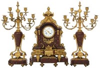 3 Pc. French Marble & Bronze Clock Set