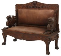 Oak Carved Winged Griffin Hall Bench