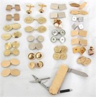 Lot of Gold Cufflinks and Gold Knife