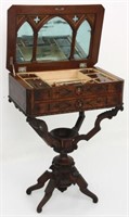 Exceptional Gothic Inlaid Walnut Sewing Stand