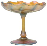 Tiffany Gold Iridescent Art Glass Compote