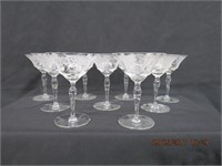 9 Vintage etched white wine glasses
