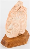 Art Pink Alabaster 1986 DKL Aztec Head Sculpture