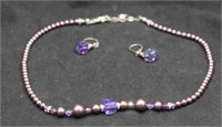 VINTAGE PURPLE NECKLACE AND EARRINGS SET