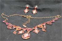 VINTAGE RED AND PINK NECKLACE AND EARRINGS SET