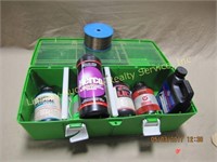 Plastic sorter box w/ 6 cans of gun reload powder