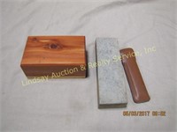 3- Knife Wet Stones, 1-6" Stone, 1-3" In Wood Box,