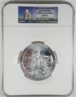 2011 5OZ SILVER 25C GETTYSBURG EARLY RELEASES MS69