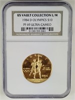 1984 D OLYMPICS $10 PF69 ULTRA CAMEO GOLD COIN