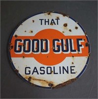 Vintage That Good Gulf Gasoline Porcelain Sign