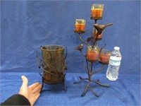 16in bird candle stand & leaf candle holder