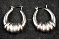Vintage Pair Large Sterling Silver Loop Earrings
