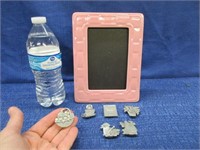 longaberger 5x7 pink pic frame & 6 refrige magnets