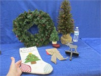 christmas wreath -small decorative tree -stocking-