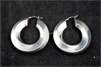 Vintage Pair Large Sterling Silver Round Earrings