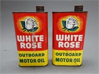 LOT OF 2 WHITE ROSE OUTBOARD MOTOR OIL IMP QT CANS