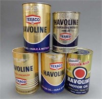 LOT OF 5 TEXACO MOTOR OIL CANS