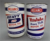 LOT OF 2 RELIANCE IMP. QT. MOTOR OIL CAN