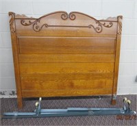 Victorian carved oak 51" headboard with frame