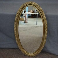 Vintage J A Olson Guilt Wood Oval Wall Mirror