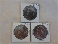 3 Eisenhower Dollar Coins 1971-D, 72-D & 74-D